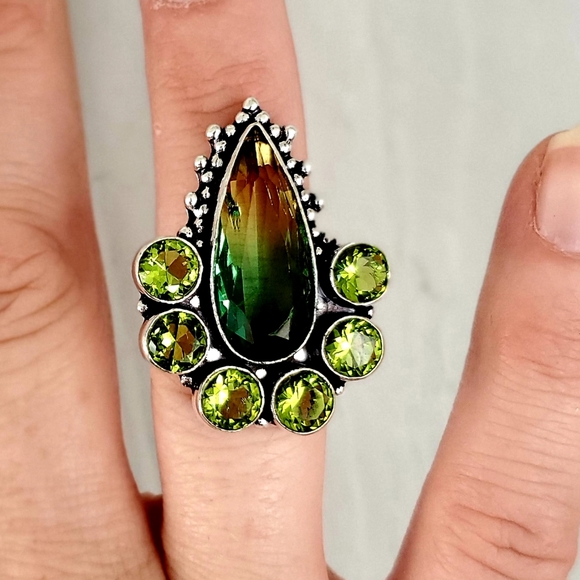 New Bi-Color Tourmaline & Peridot 925 Silver Ring. - Picture 7 of 8